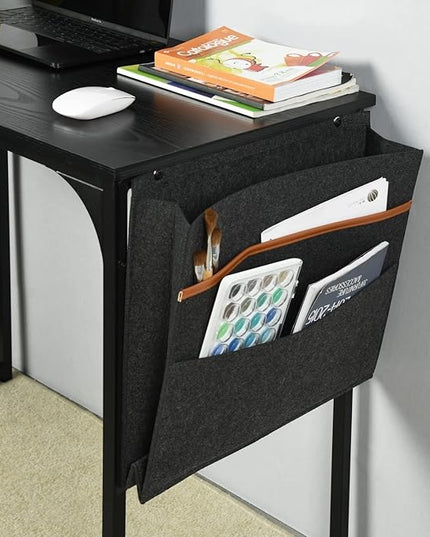 FurnitureR 31.5 inch Small Study Writing Table with Storage Bag Space Saving for Home Office, Modern PC Metal Frame Computer Desk, Black - LeafyLoom