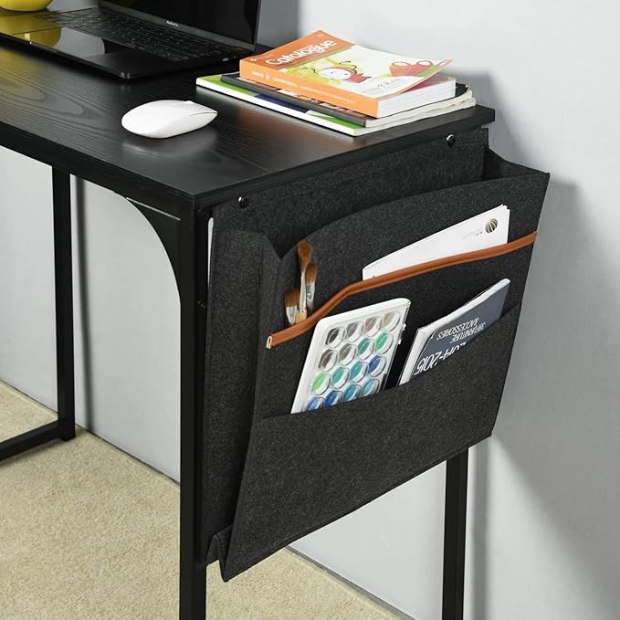 FurnitureR 31.5 inch Small Study Writing Table with Storage Bag Space Saving for Home Office, Modern PC Metal Frame Computer Desk, Black - LeafyLoom