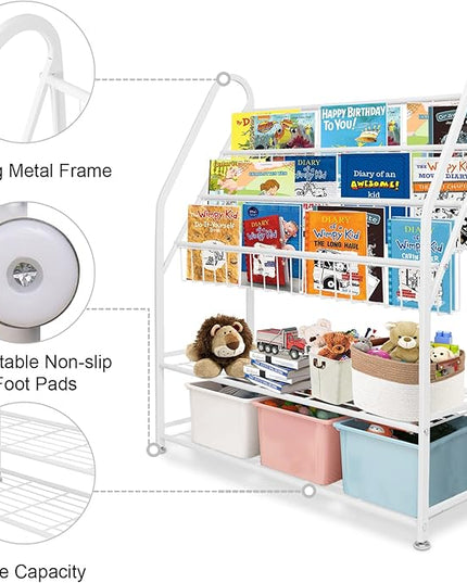 aboxoo Metal Kids Bookshelf Freestanding Bookcase for Children Room 32 in Large Toy Organizer Modern MinimalistWhite Stable Metel Bookstore Bedroom, Living, Library Book Unit Storage - LeafyLoom