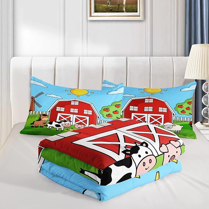 Farm Animals Comforter,Farmhouse Comforter Set for Kids Teens Girls Boys,Cartoon Animals 3Pcs Bedding Set Printed Comforter with 2 Pillowcases,Down Alternative,Soft and Lightweight，Full Size - LeafyLoom