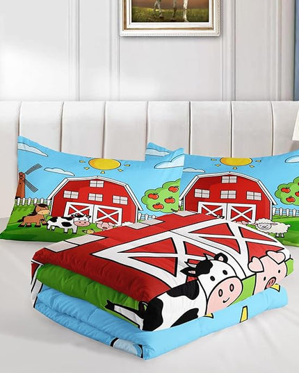 Farm Animals Comforter,Farmhouse Comforter Set for Kids Teens Girls Boys,Cartoon Animals 3Pcs Bedding Set Printed Comforter with 2 Pillowcases,Down Alternative,Soft and Lightweight，Twin Size - LeafyLoom