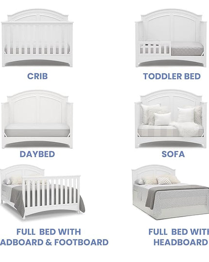 Delta Children Perry 6-in-1 Convertible Crib - Greenguard Gold Certified, Bianca White + Simmons Kids Radiant Sky Dual Sided Baby Crib Mattress and Toddler Mattress (Bundle) - LeafyLoom