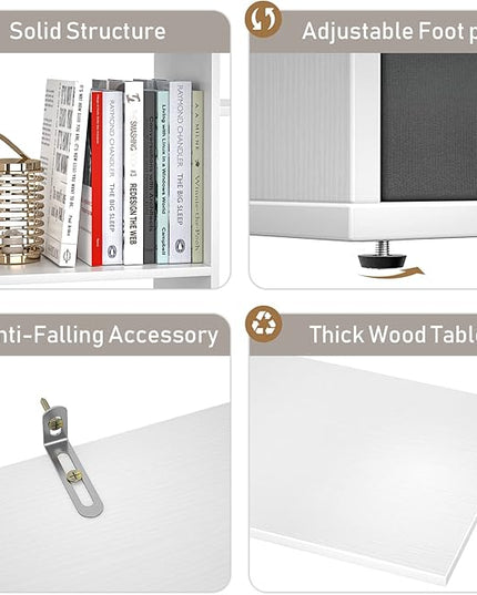 Unikito Bookshelf with 2 Drawers Free Standing Bookcase, Office Storage Shelf Organizer with 12 Open Bookshelves, Industrial Wood Book Case Display Rack for Bedroom, Living Room, Home Office, White - LeafyLoom