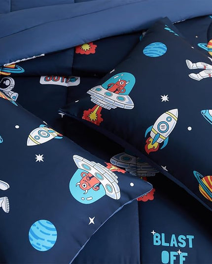 beeweed 5 Piece Kid Comforter Set Twin Size, Space Rocket & Astronaut Bedding Set for Teen Boys Girls - LeafyLoom