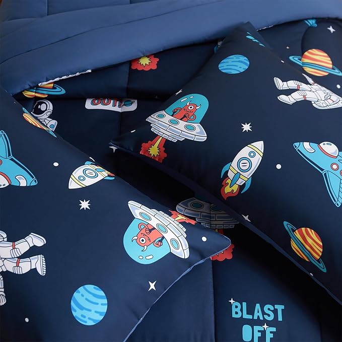 beeweed 5 Piece Kid Comforter Set Twin Size, Space Rocket & Astronaut Bedding Set for Teen Boys Girls - LeafyLoom