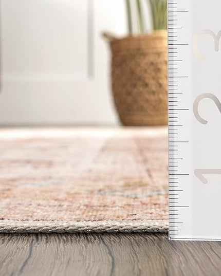 nuLOOM Dawson Machine Washable Distressed Medallion Ultra Thin Runner Rug, 2' 6" x 8', Peach - LeafyLoom