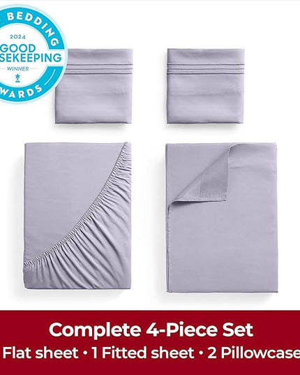 Mellanni Extra Deep King Sheets - 4 PC Iconic Collection Bedding Sheets & Pillowcases - Hotel Luxury, Ultra Soft, Cooling Bed Sheets - Extra Deep Pocket up to 21 inch (King, Lavender) - LeafyLoom