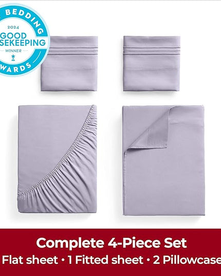 Mellanni Extra Deep Queen Sheets - 4 PC Iconic Collection Bedding Sheets & Pillowcases - Hotel Luxury, Ultra Soft, Cooling Bed Sheets - Extra Deep Pocket up to 21 inch (Queen, Lavender) - LeafyLoom