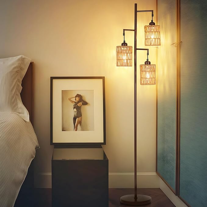 Farmhouse Floor Lamp, Industrial Style Tall Lamps, Boho Tree Standing Tall Lamp with Sturdy Modern Vintage Design for Living Room Bedroom Office Dining Room(Coffee) - LeafyLoom