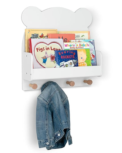 Delta Children babyGap Charlie 6-in-1 Convertible Crib + Brannan Bear Bookcase with Bins + Brannan Bear Wall Shelf with 4 Hooks, Bianca White (Bundle) - LeafyLoom