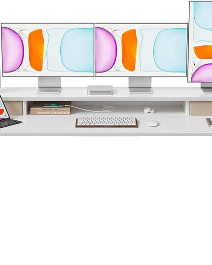 BANTI 60x24 Inch Electric Standing Desk with Double Drawers, Adjustable Height Stand Up Desk, Sit Stand Home Office Desk with Storage Shelf, White Top - LeafyLoom