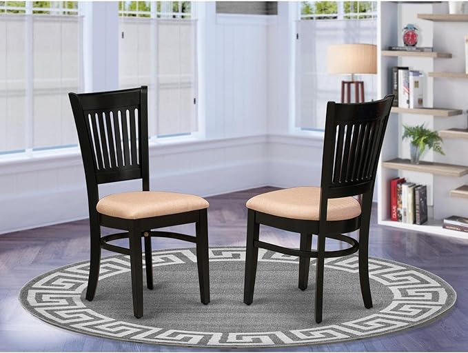 East West Furniture Vancouver Dining Linen Fabric Upholstered Wood Chairs, Set of 2, Black - LeafyLoom