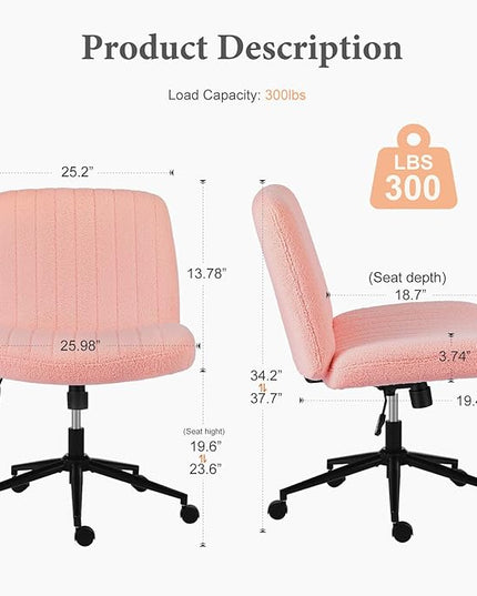 Sweetcrispy Criss Cross Chair Legged, Armless Office Desk Chair with Wheels, Swivel Vanity Chair, Height Adjustable Wide Seat Computer Task Chair, Fabric Vanity Modern Home Chair Pink - LeafyLoom