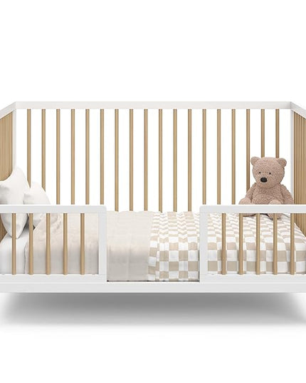 Graco Teddi 5-in-1 Convertible Crib (White with Driftwood) – GREENGUARD Gold Certified, Converts to Daybed, Toddler & Twin Bed with Headboard and Footboard, Adjustable Mattress Height - LeafyLoom