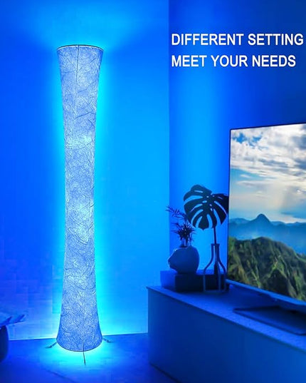 WORLD WIN Smart Led Floor Lamps, RGB Color Changing with APP & Remote Control, 62 Inch DIY Mode Music Sync Standing Modern Corner Lamp Decor for Living Room Bedroom Game, 1 Piece - LeafyLoom