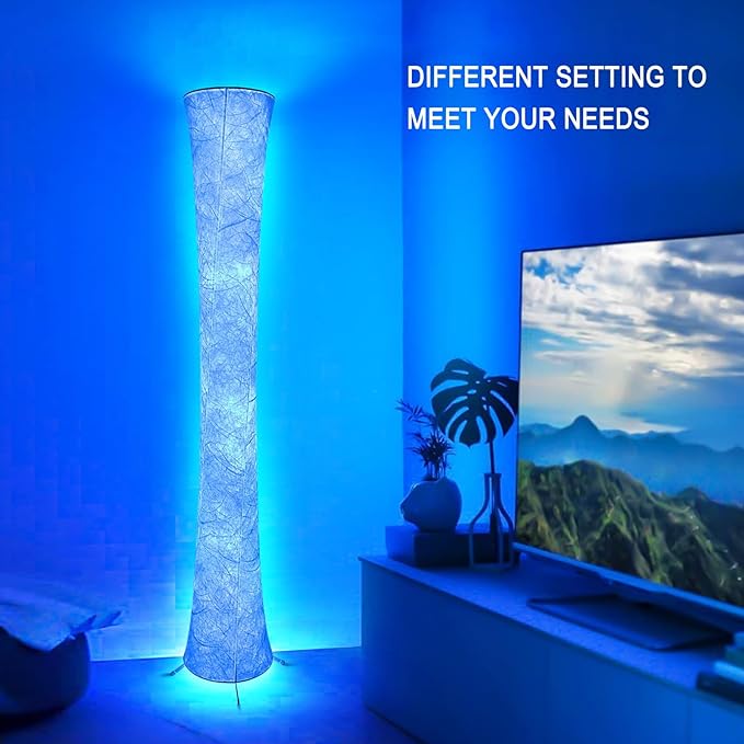 WORLD WIN Smart Led Floor Lamps, RGB Color Changing with APP & Remote Control, 62 Inch DIY Mode Music Sync Standing Modern Corner Lamp Decor for Living Room Bedroom Game, 1 Piece - LeafyLoom