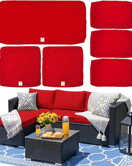 ClawsCover 6Pack Outdoor Seat and Back Cushions Replacement Covers Fit for 3 Pieces 3-Seater Wicker Rattan Patio Furniture Conversation Set Sectional Couch Chair,Red-Include Cover Only - LeafyLoom