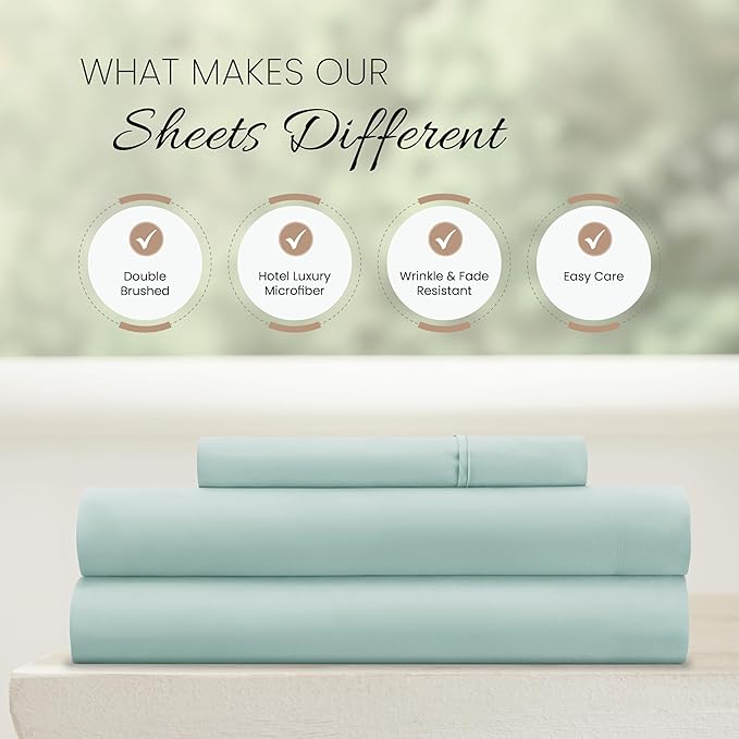 Linen Market Bed Sheets for Twin Size Bed (Aqua) - Sleep Better Than Ever with These Soft and Cooling Twin Sheets - Deep Pocket Fits 16" Thick Beds - 3 Piece Twin Sheet Set - LeafyLoom