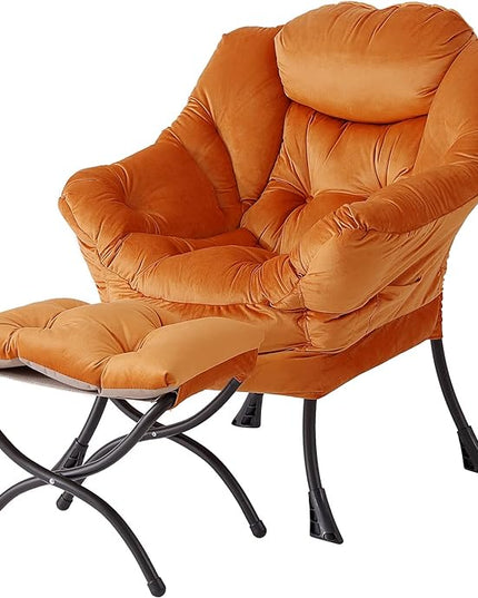 Welnow Lazy Chair with Ottoman, Modern Lounge Accent Chair with Armrests and a Side Pocket, Leisure Upholstered Sofa Chair Reading Chair with Footrest for Small Space, Corner Chair - LeafyLoom