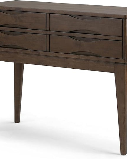 SIMPLIHOME Harper SOLID WOOD 40 inch Wide Mid Century Modern Hallway Console Sofa Entryway Table in Walnut Brown with Storage, 4 Drawers , for the Living Room, Entryway and Bedroom - LeafyLoom