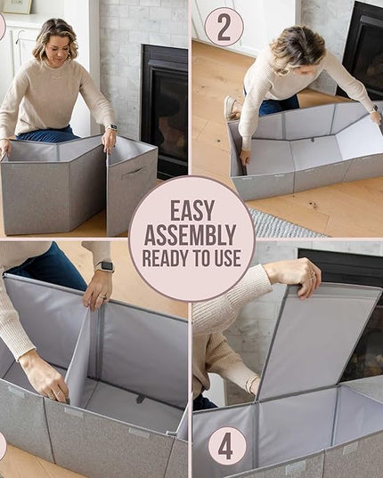 Kids Toy Chest for Boys & Girls - Stylish Versatile Stuffed Animal Holder & Toddlers Toy Organizer Makes Play Room Organization Easy - Made with Strong PP Board - Gray bin with Cationic Fabric - LeafyLoom