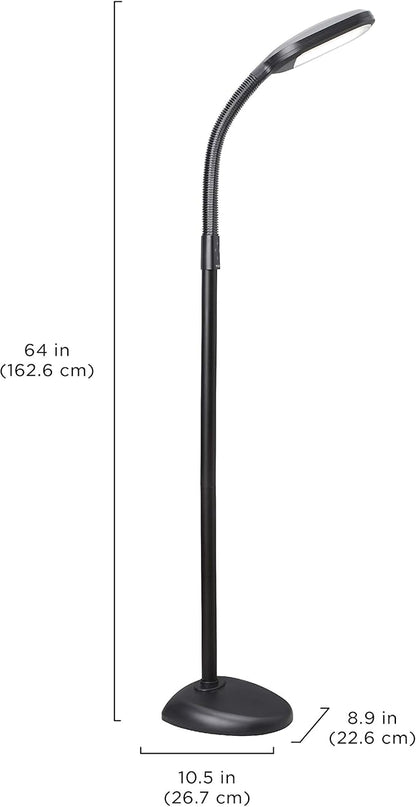 Verilux SmartLight Full Spectrum LED Modern Floor Lamp with Adjustable Brightness, Flexible Gooseneck and Easy Controls - Reduces Eye Strain and Fatigue - Ideal for Reading, Artists, Craft (Black) - LeafyLoom