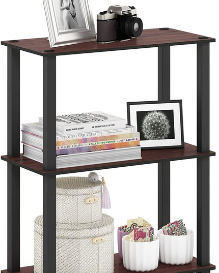 Furinno Turn-S-Tube 3-Tier Compact Multipurpose Shelf Display Rack with Square Tube, Dark Cherry/Black - LeafyLoom