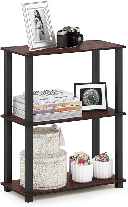 Furinno Turn-S-Tube 3-Tier Compact Multipurpose Shelf Display Rack with Square Tube, Dark Cherry/Black - LeafyLoom