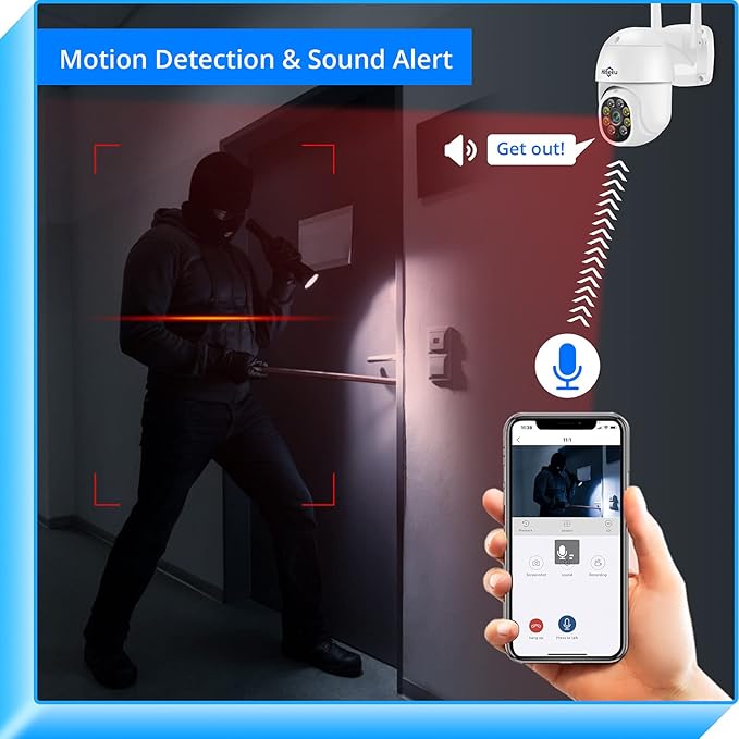 Hiseeu 3MP 360° Pan Tilt Camera WiFi Security Camera Outdoor Motion Tracking Floodlights Light Alarm,Color Night Vision,PC Mobile Remote View,Two-Way Audio Security Hiseeu