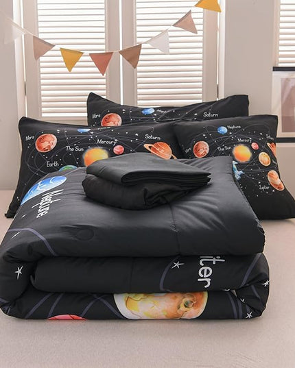 6 Pcs Outer Space Bedding Set Twin Solar System Comforter Set Universe Planets Theme Comforter for Boys Kids Ultra-Soft (1 Comforter, 2 Pillowcases, 1 Flat Sheet, 1 Fitted Sheet,1 Pillowcover) - LeafyLoom