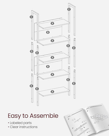 VASAGLE 5-Tier Bookshelf, Book Shelf, Industrial Bookcase, with Steel Frame, for Living Room, Home Office, Bedroom, 9.4 x 24.4 x 65 Inches, Charcoal Gray and Black ULLS025B04 - LeafyLoom