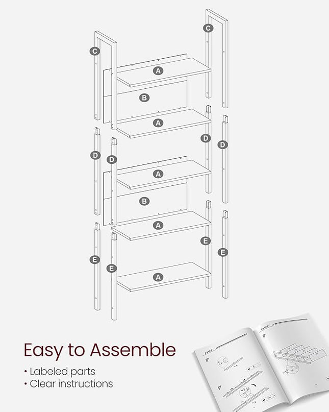 VASAGLE 5-Tier Bookshelf, Book Shelf, Industrial Bookcase, with Steel Frame, for Living Room, Home Office, Bedroom, 9.4 x 24.4 x 65 Inches, Charcoal Gray and Black ULLS025B04 - LeafyLoom