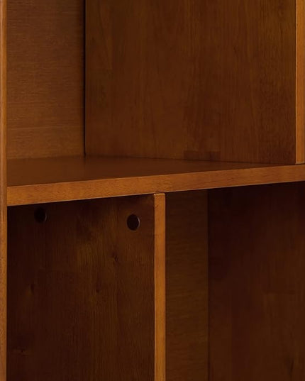 SIMPLIHOME Draper SOLID HARDWOOD 35 Inch Mid Century Modern Wide Bookcase and Storage Unit in Teak Brown, For the Living Room, Study Room and Office - LeafyLoom