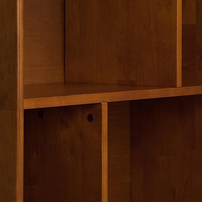 SIMPLIHOME Draper SOLID HARDWOOD 35 Inch Mid Century Modern Wide Bookcase and Storage Unit in Teak Brown, For the Living Room, Study Room and Office - LeafyLoom