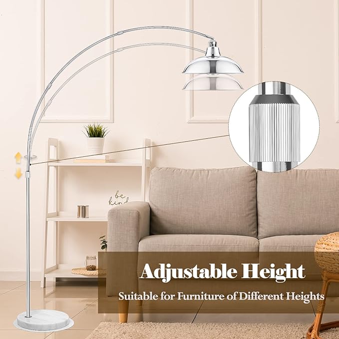 Modern 77" Arc Floor Lamp - Adjustable Sliver Standing Lamp for Living Room, Rotatable Arch Metal Pole Task Lamp Over The Couch, Adjustable Tall Lamp for Bedroom Office Home Brushed Nickel - LeafyLoom