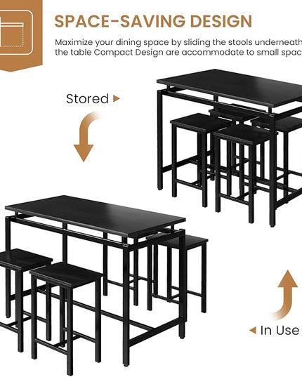 DKLGG Dinner Table Set for 4, Modern Kitchen Table and Chairs for 4 Wooden Top and Adjustable Metal Legs, Small Dining Room Table Set 5 Pieces Compact Design for Small Space - LeafyLoom