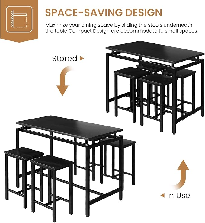 DKLGG Dinner Table Set for 4, Modern Kitchen Table and Chairs for 4 Wooden Top and Adjustable Metal Legs, Small Dining Room Table Set 5 Pieces Compact Design for Small Space - LeafyLoom