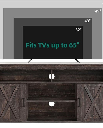 YITAHOME Highboy Farmhouse Barn Door TV Stand for 65 Inch TV, Modern Entertainment Center for 300 lbs, TV Media Console Storage TV Cabinet for Living Room, Dark Rustic Oak, 59.5” - LeafyLoom