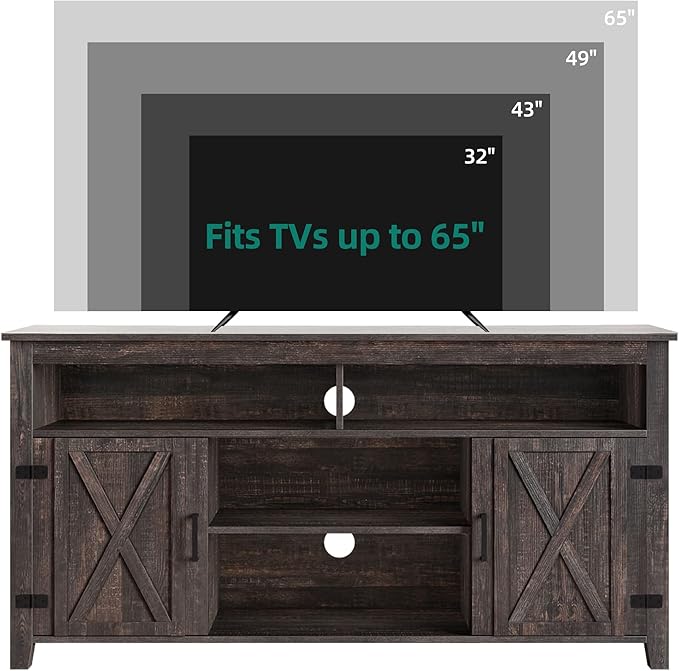 YITAHOME Highboy Farmhouse Barn Door TV Stand for 65 Inch TV, Modern Entertainment Center for 300 lbs, TV Media Console Storage TV Cabinet for Living Room, Dark Rustic Oak, 59.5” - LeafyLoom