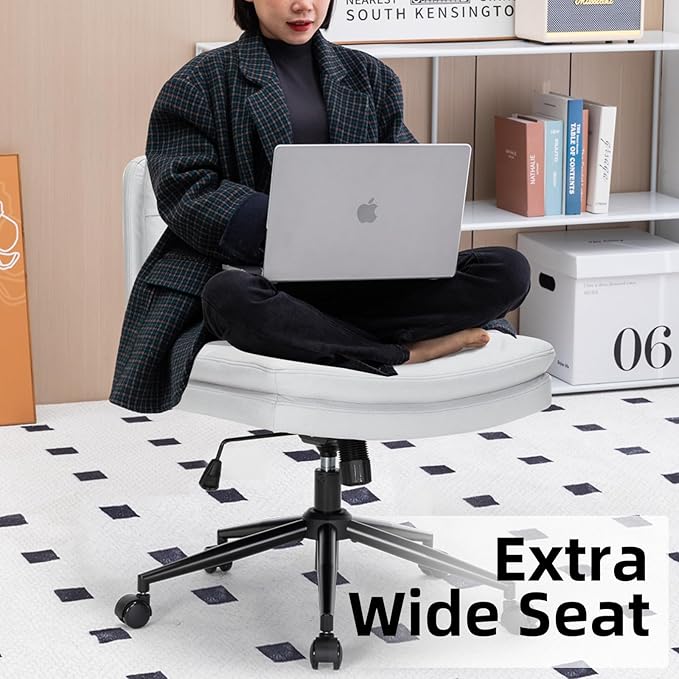 Armless Office Chair with Wheels Wide Desk Chair Leather Mid Back Accent Chair Padded Swivel Vanity Chair for Girl Women Computer Task Chair for Home Office (Suede Fabric, Light Grey) - LeafyLoom