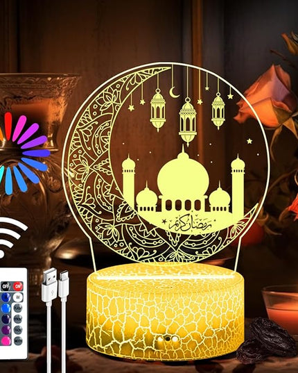 Ramadan Mubarak Decorations, Ramadan LED Night Light with Remote 16 Color Flashing, Eid al-Fitr Mubarak 3D Star Moon Lights for Bedroom Ramadan Gifts for Islamic Holiday Believers Muslims Home Decor - LeafyLoom