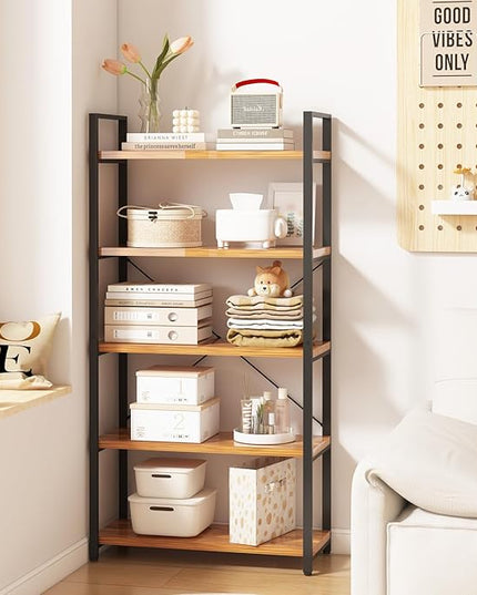 Tall Bookshelf with Large Storage,5 Tier Bookcase in Bedroom,Living Room and Office,Modern Wide Bookcase Shelf for Storing Books/Plants,Brown - LeafyLoom