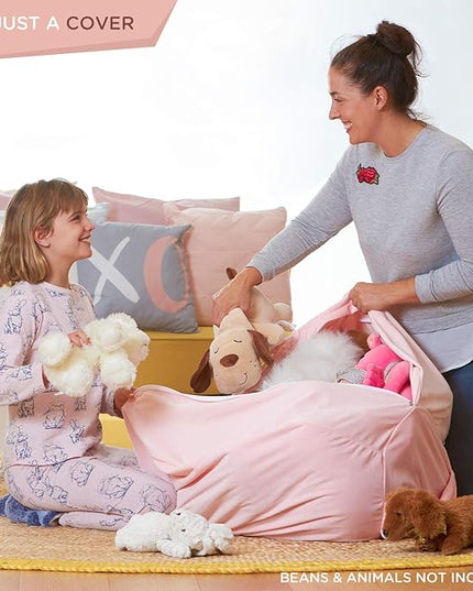Aubliss Stuffed Animal Storage Bean Bag Chair Cover - Large Stuff 'n Sit Storage Organization for Kids - Toy Storage Bag - Chair Gifts for Girls (Large, Pink) - LeafyLoom