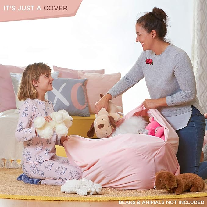 Aubliss Stuffed Animal Storage Bean Bag Chair Cover - Large Stuff 'n Sit Storage Organization for Kids - Toy Storage Bag - Chair Gifts for Girls (Large, Pink) - LeafyLoom