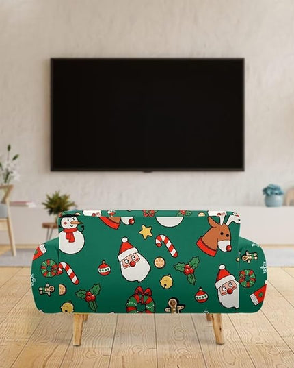 FKELYI Christmas Decorations Green Sofa Slipcover Santa Claus Stretch Sofa Couch Cover for Indoor Washable Furniture Protector with Elastic Bottom L FKELYI