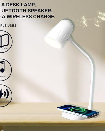 Led desk lamp with wireless charger, Bluetooth Speaker, Dimmable Table Lamp with 3 Lighting Mode, Touch Control, USB Charging Port Desk Light for Home Office Dorm Reading Work Study ( Color : Black ) - LeafyLoom