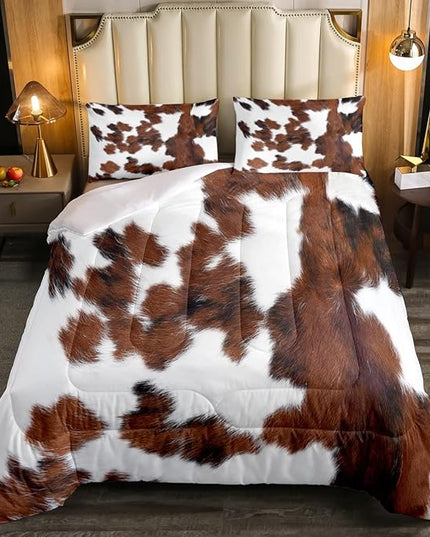 Erosebridal Cowhide Comforter Set for Kids Boys, Cute Brown White Cow Bedding Set Twin Size, Farm Animal Skin Down Comforter Western Cowboy Country Duvet Sets Farmhouse Decoration - LeafyLoom