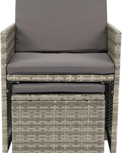 9 Pieces Patio Dining Outdoor Furniture, Space Saving Rattan Chairs with Glass Table, Cushioned Seating and Back Sectional Conversation Set, Zm-Grey - LeafyLoom