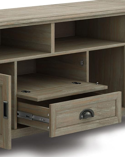 SIMPLIHOME Burlington SOLID WOOD Universal TV Media Stand, 72 inch Wide, Transitional, Living Room Entertainment Center with Storage, for Flat Screen TVs up to 80 inches in Distressed Grey - LeafyLoom