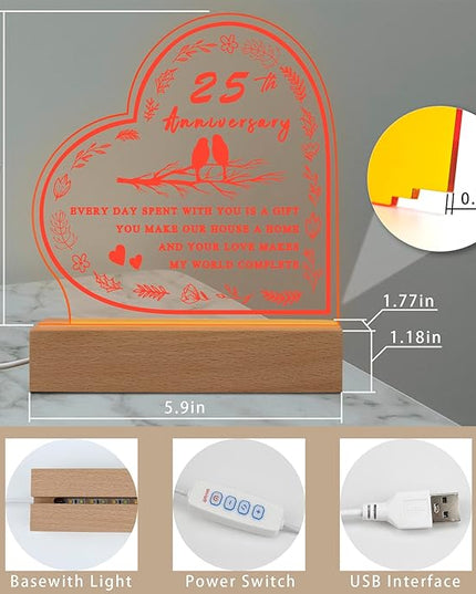 25th Anniversary Wedding Gift,25th Anniversary Dimmable Night Light for Couples,Parents,Husband & Wife,25th Anniversary for Christmas with Gift Box - LeafyLoom
